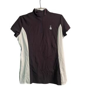 NWT HR Farms Women's Short Sleeve 1/4 Zip Up Shirt Black/White Size Large